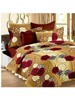 3D Red Rose on Gold Printed Double Bedsheet with Pillow Covers