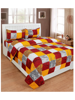 3D Checks Printed in Red, Yellow & White Double Bedsheet with Pillow Covers