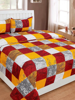Close View of 3D Checks Printed in Red, Yellow & White Double Bedsheet with Pillow Covers