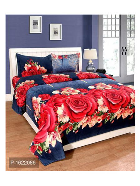 3D Red & Peach Rose Printed Double Bedsheet with Pillow Covers