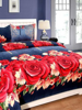 Close View of 3D Red & Peach Rose Printed Double Bedsheet with Pillow Covers