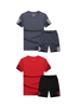 Grey & Red Grey & Blue T-shirt & Shorts Combo