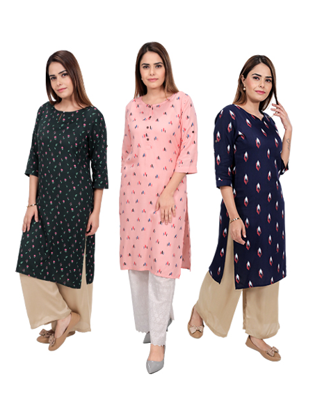Picture of Pack of 3 Printed Designer Kurti by YUG