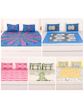 Picture of Aapno Rajasthan Pastel Prints Cotton Collection Pack of 5 Double Size Bedsheet with 10 Pillow Covers