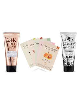 Picture of Buy 24K Gold Collagen Peel off Mask With Charcoal Peel off Mask (FREE - Revive The Skin Facial Mask (Assorted)- Pack of 5)