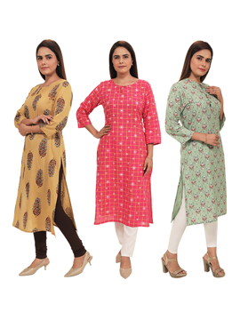 Picture of Pack of 3 Designer Jaipuri Printed Cotton Kurti