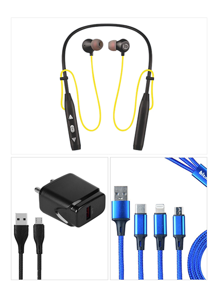 Picture of Bluetooth Neckband with Charger & 3 in 1 Charging Cable by Hitage