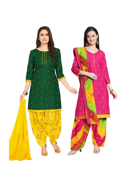 Picture of Pack of 2 Cotton Readymade Patiala Suit with Bottom & Dupatta