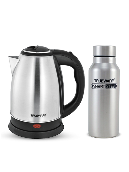 Picture of Combo of 1.8 Ltr Electric Stainless Steel Kettle with 700 ml Stainless Steel Bottle From Trueware