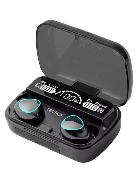Picture of Tecsox MAX 10 Bluetooth Earbud | 45 Hr | Balance Audio | IPX Water Resistant | Emergency Power Bank