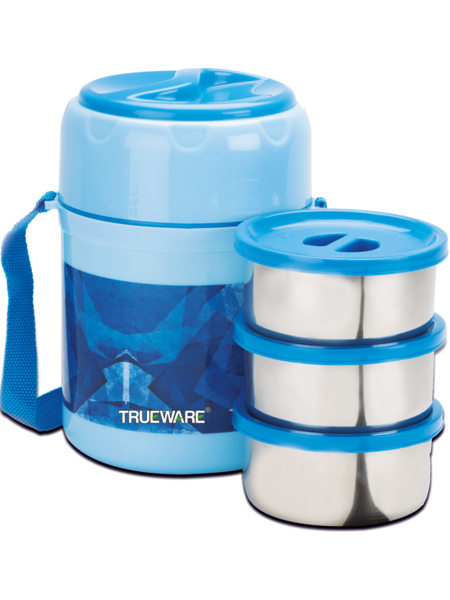 Picture of Trueware Office Plus 3 Stainless Steel Containers Tiffin Insulated Lunch Box |300 ml x 3 3 Containers Lunch Box  (900 ml, Thermoware)