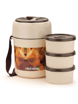 Picture of Trueware Foody 3 Plus Thermoware Lunch Box 3 Containers Lunch Box  (300 ml, Thermoware) - Brown