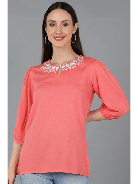 Picture of Vaamsi Pink Viscose Rayon Embroidered Top VT1217