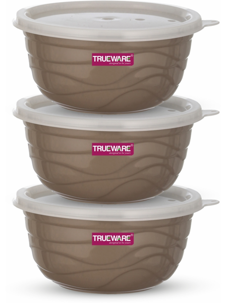 Picture of Trueware Stainless Steel, Plastic Serving Bowl Rio Microwave Safe Airtight Bowl set of 3, 1000 ML Each  (Pack of 3, Brown)