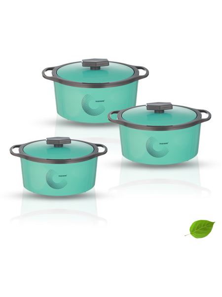 Picture of Trueware Orchid Inner Steel Blue BPA Free | Food Grade | PU Insulated Pack of 3 Thermoware Casserole Set  (600 ml, 800 ml, 1100 ml) - Blue