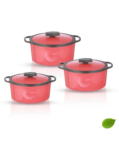 Picture of Trueware Orchid Inner Steel Blue BPA Free | Food Grade | PU Insulated Pack of 3 Thermoware Casserole Set  (600 ml, 800 ml, 1100 ml) - Pink