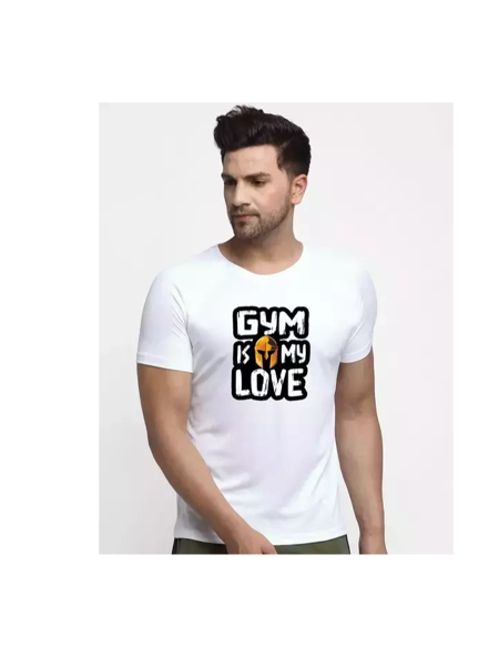Picture of Classic Designer Men Polyester Tshirts Gym Is Love - White