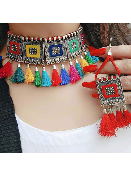Picture of Pujvi fashion Multi-Color Choker Necklace with earring set for Girls and Women (1 set)