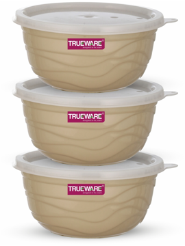 Picture of Trueware Stainless Steel, Plastic Serving Bowl Rio Microwave Safe Airtight Bowl set of 3, 2200 ML Each  (Pack of 3, Beige)