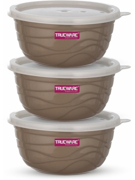 Picture of Trueware Stainless Steel, Plastic Serving Bowl Rio Microwave Safe Airtight Bowl set of 3, 2200 ML Each  (Pack of 3, Brown)