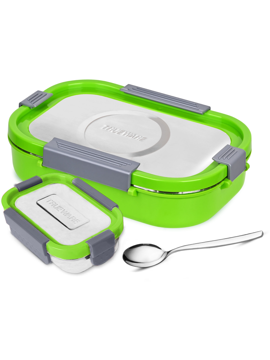 Picture of Trueware Clip Flip Lunch Box With ABS Drip Lock BPA Free, Food Grade, Air tight &Odorless 2 Containers Lunch Box  (1200 ml, Thermoware) - Green