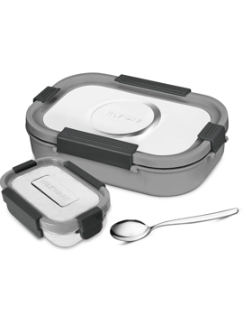 Picture of Trueware Clip Flip Lunch Box With ABS Drip Lock BPA Free, Food Grade, Air tight &Odorless 2 Containers Lunch Box  (1200 ml, Thermoware) - Grey