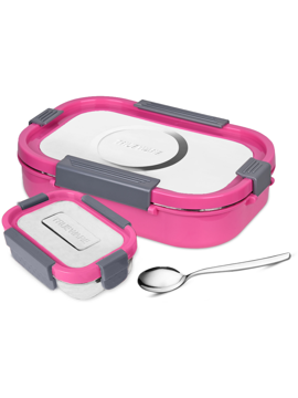 Picture of Trueware Clip Flip Lunch Box With ABS Drip Lock BPA Free, Food Grade, Air tight &Odorless 2 Containers Lunch Box  (1200 ml, Thermoware) - Pink
