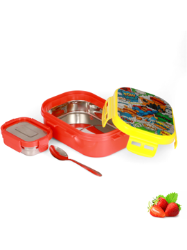 Picture of Trueware Koko Junior Steel Plastic Air Tight Spill Proof 2 Containers Lunch Box  (750 ml, Thermoware) - Red & Yellow