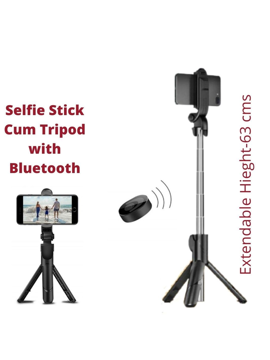 Picture of Tecsox Bluetooth Extendable Selfie Stick with Tripod Stand and Wireless Remote,3-in-1 Multifunctional Selfie Stick Tripod Black