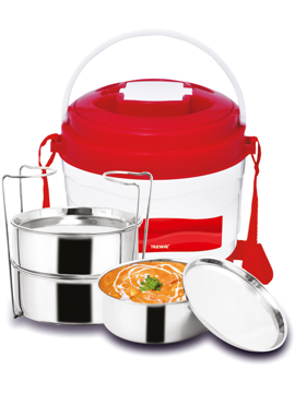Picture of Trueware Marina 3 Lunch Box with 3 Container,300ml X 3 3 Containers Lunch Box  (900 ml, Thermoware) - Red