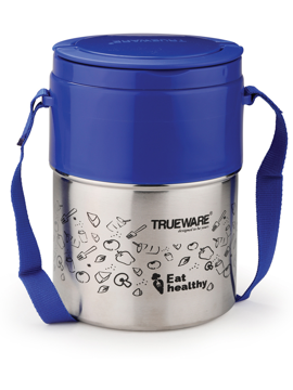 Picture of Trueware Steelex 3 Insulated Steel Lunch box with 3 Container 300 ML Each 3 Containers Lunch Box  (900 ml, Thermoware) - Blue