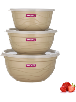 Picture of Trueware Stainless Steel, Plastic Serving Bowl Florra Microwave safe 1000,1400,2200 ML Bowl Set  (Pack of 3, Beige)