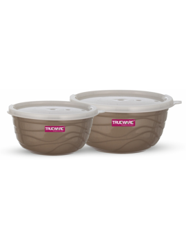 Picture of Trueware Stainless Steel, Plastic Serving Bowl Rio Microwave Safe Airtight Bowl set of 2, 1000 & 1400 ML Each  (Pack of 2, Brown)