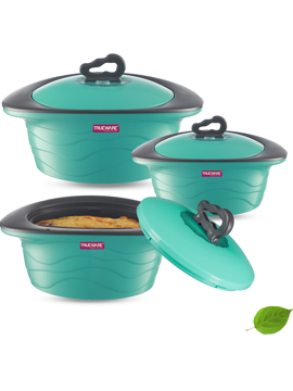 Picture of Trueware Zinna Impulse Inner Steel outer plastic Serving Casserole set Pack of 3 Thermoware Casserole Set  (750 ml, 1000 ml, 1500 ml) - Blue